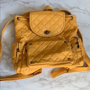 CLOSING SALE Quilted Leather Yellow Drawstring Bag